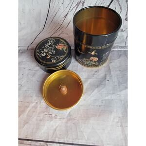Vintage Hoffmann Swiss LITHO TEA TIN Inner Lid Asian Birds Tree Black Floral